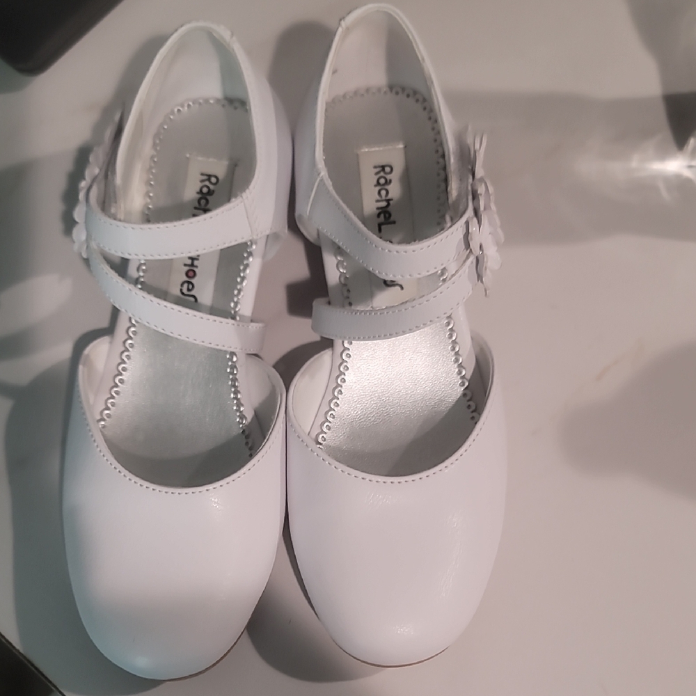 Rachel Kids' Classic White Dress Shoes With Floral Velcro Strap